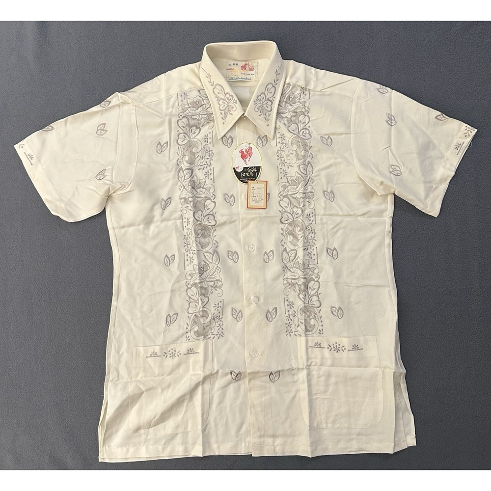 Vintage 70s DOUBLE Red Horse Short Sleeve Shirt Silk Cabana Floral Large